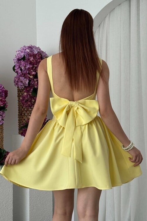 Dresna Fiyonk Detaylı Elbise Sarı