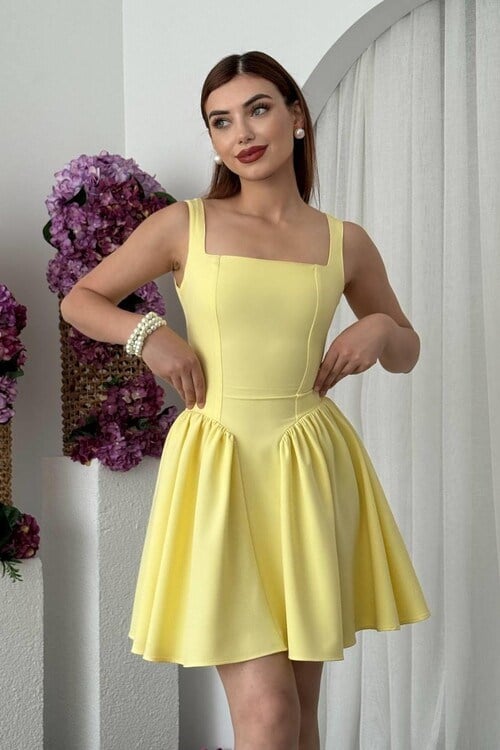 Dresna Fiyonk Detaylı Elbise Sarı