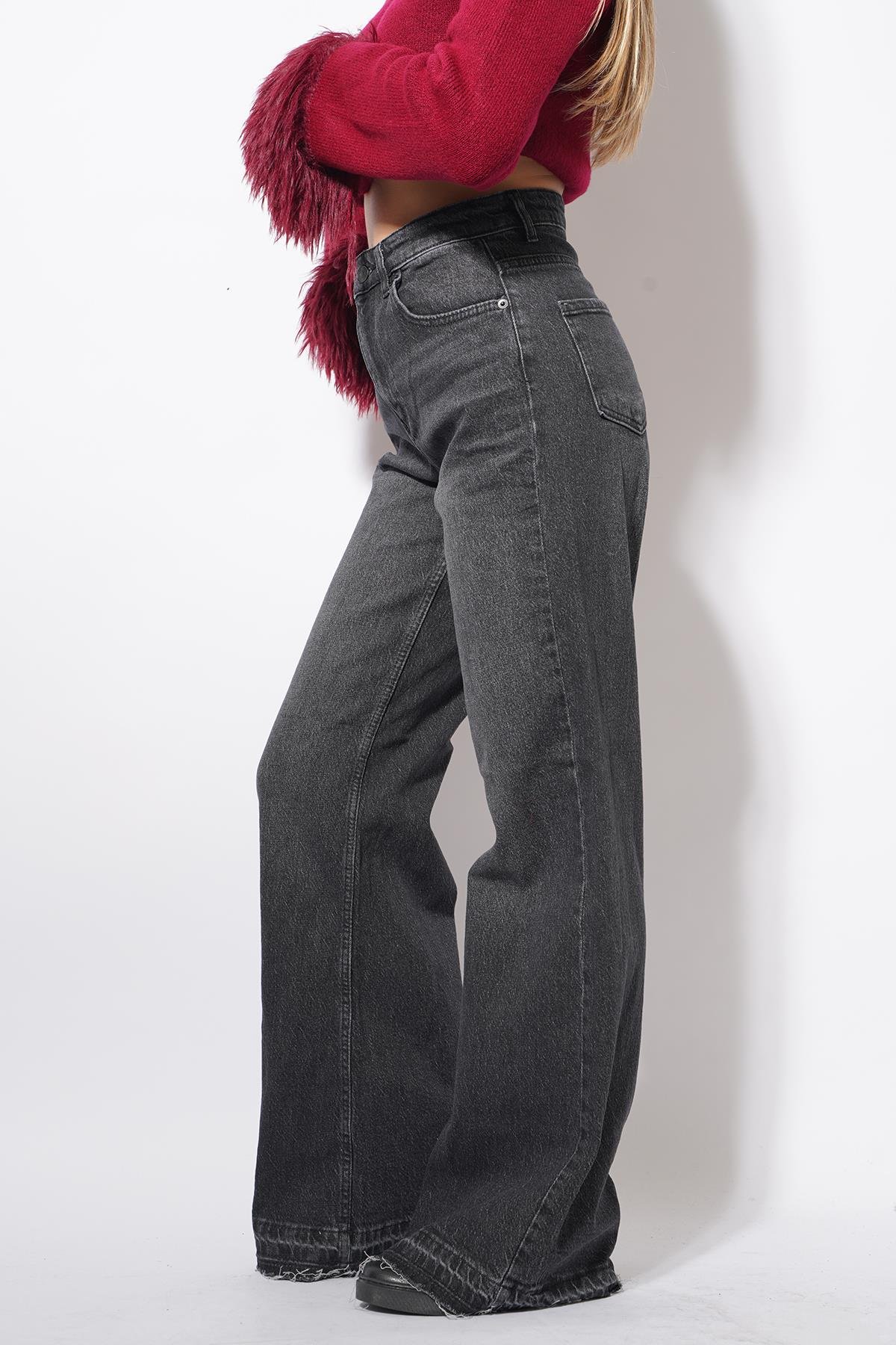 Durme Püskül Paça Wideleg Pantolon Füme