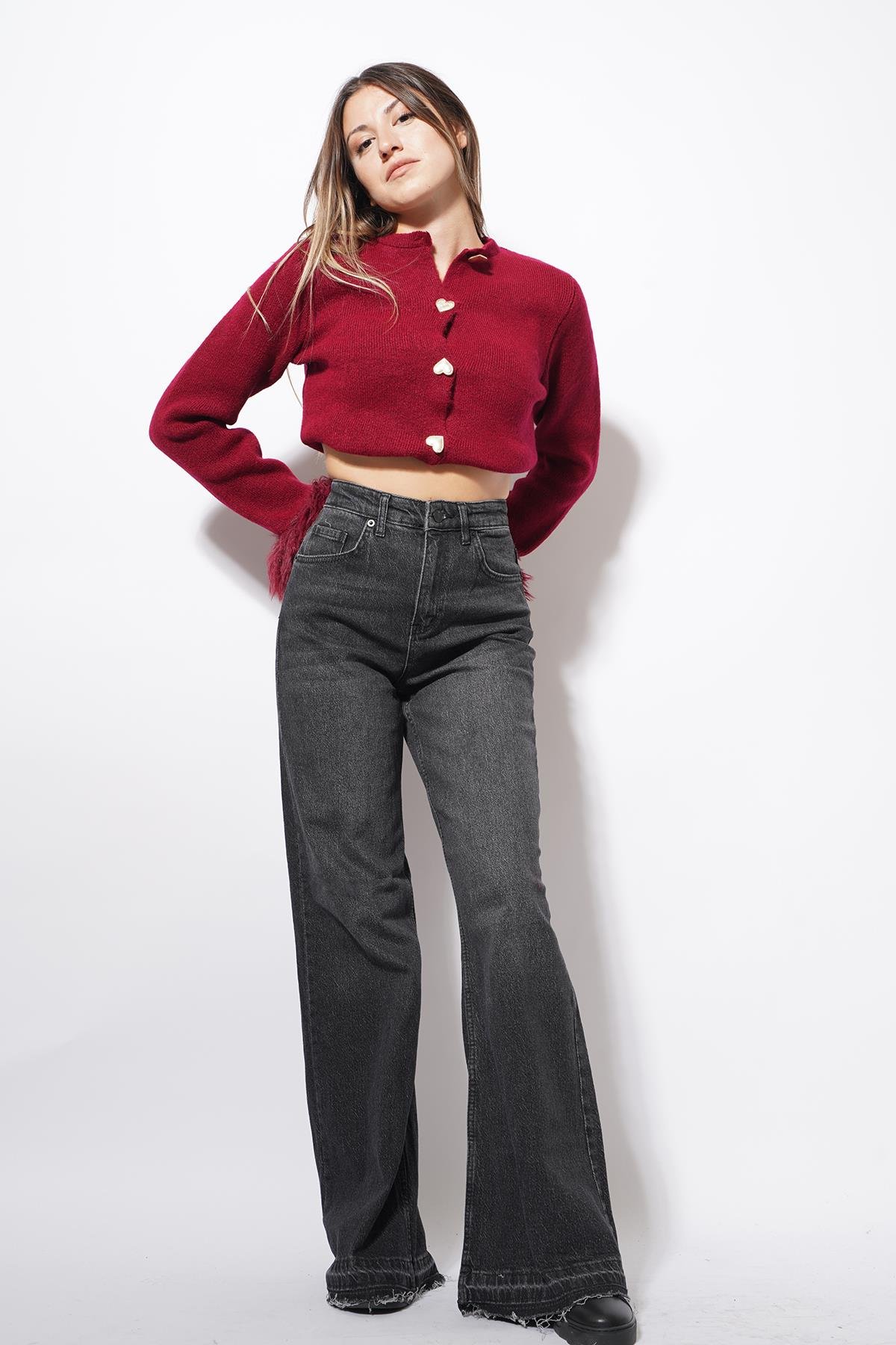 Durme Püskül Paça Wideleg Pantolon Füme
