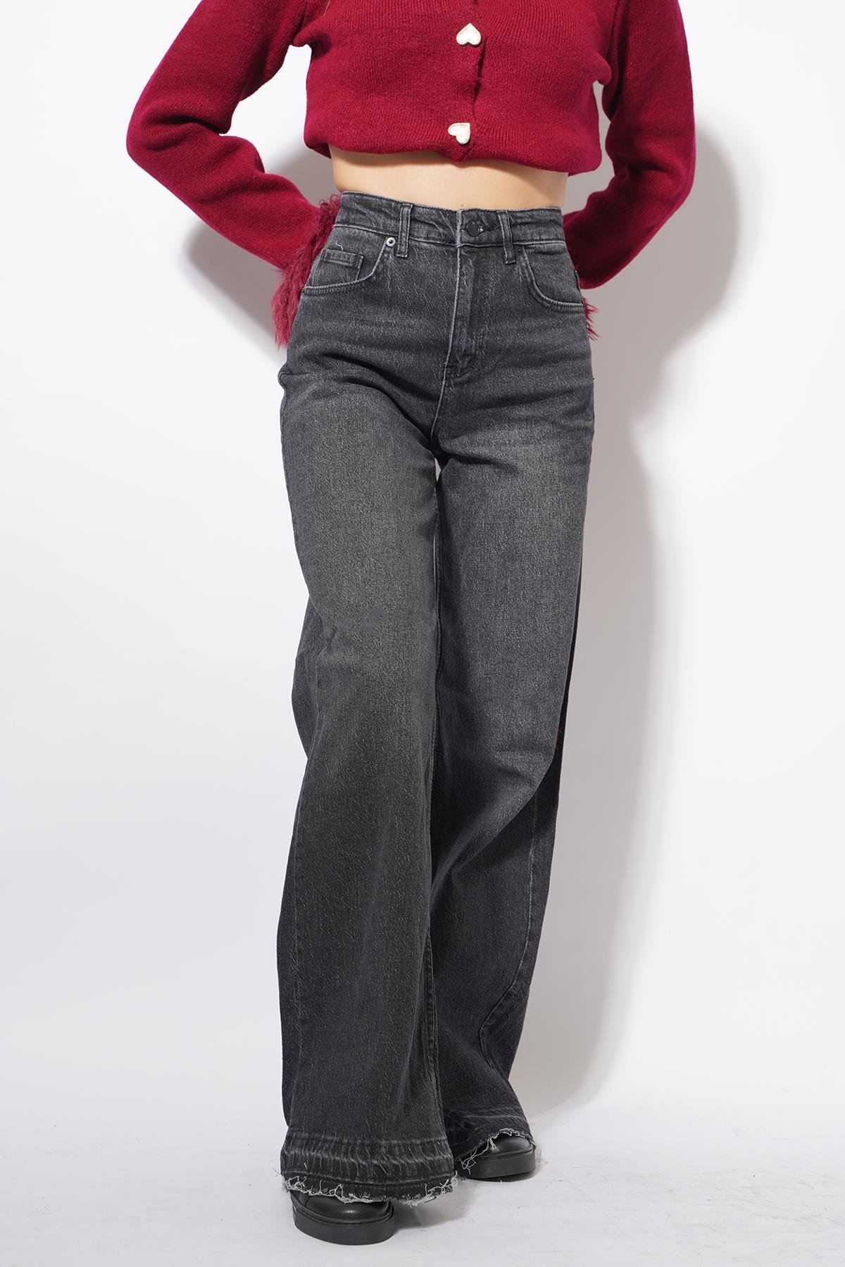 Durme Püskül Paça Wideleg Pantolon Füme