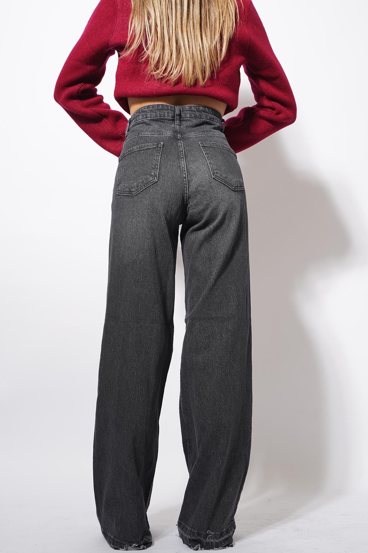 Durme Püskül Paça Wideleg Pantolon Füme