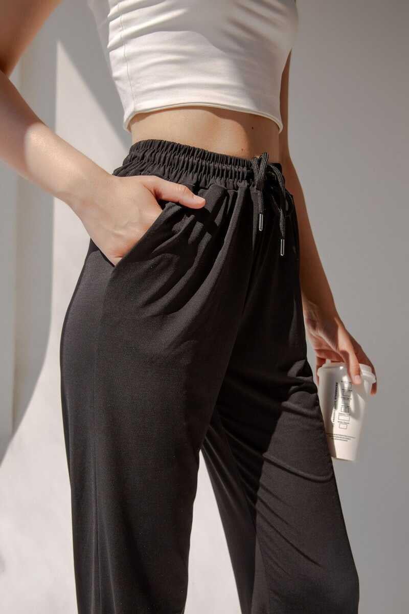 Esta Yüksek Kalite Kadın Yırtmaçlı Likralı Yüksek Bel Eşofman Altı Siyah