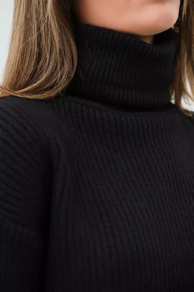Evan Yüksek Kalite Kadın Oversize Balıkçı Yaka Triko Tunik Siyah