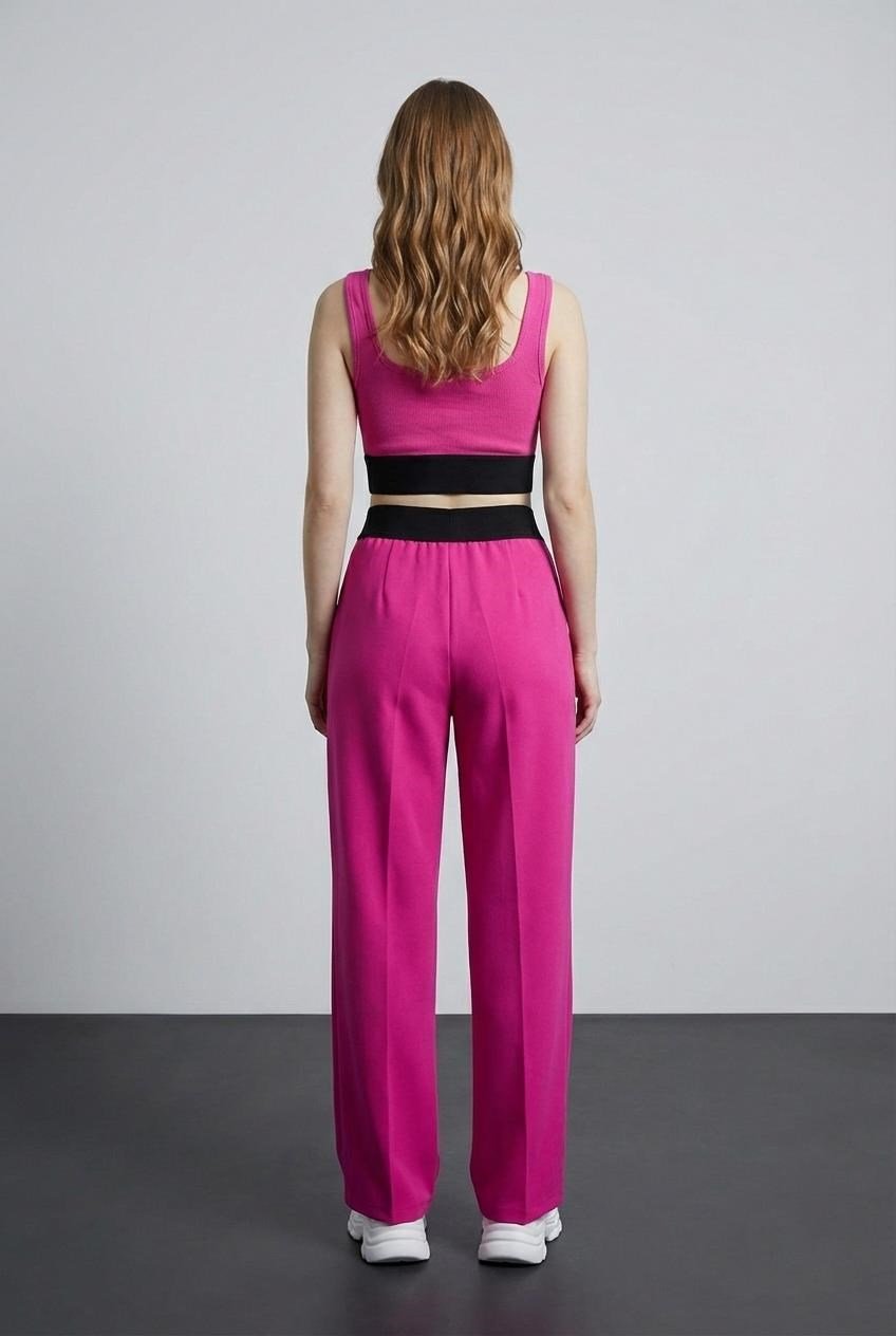 İcen Lastik Detaylı Crop Top Atlet  Fuşya