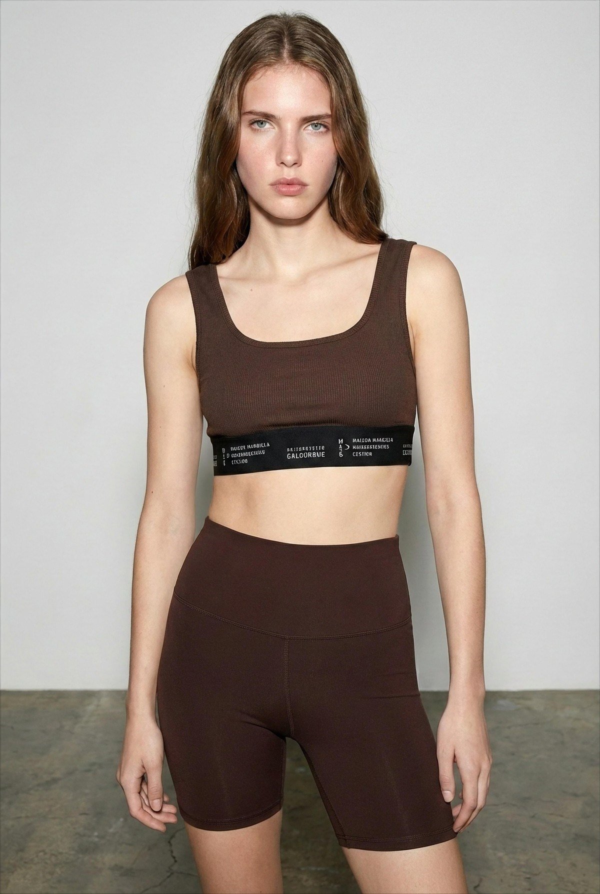 İcen Lastik Detaylı Crop Top Atlet  Kahve