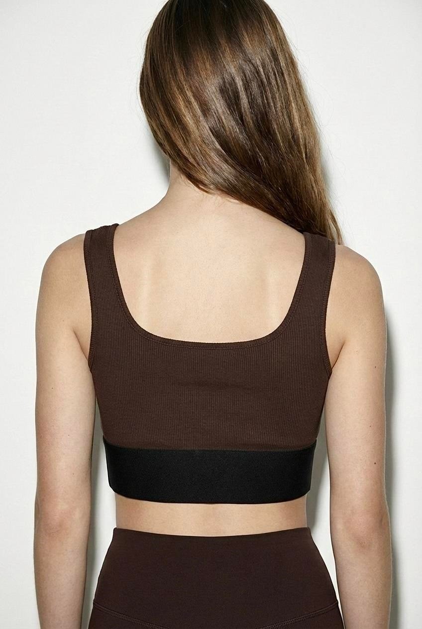 İcen Lastik Detaylı Crop Top Atlet  Kahve
