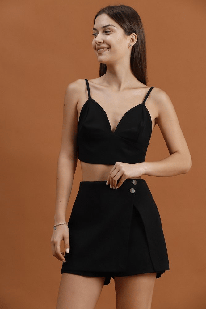 Isabella Yüksek Kalite Taş Detaylı Mini Etek Siyah