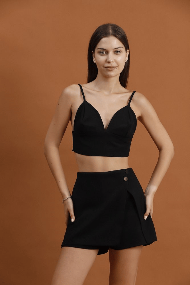 Isabella Yüksek Kalite Taş Detaylı Mini Etek Siyah