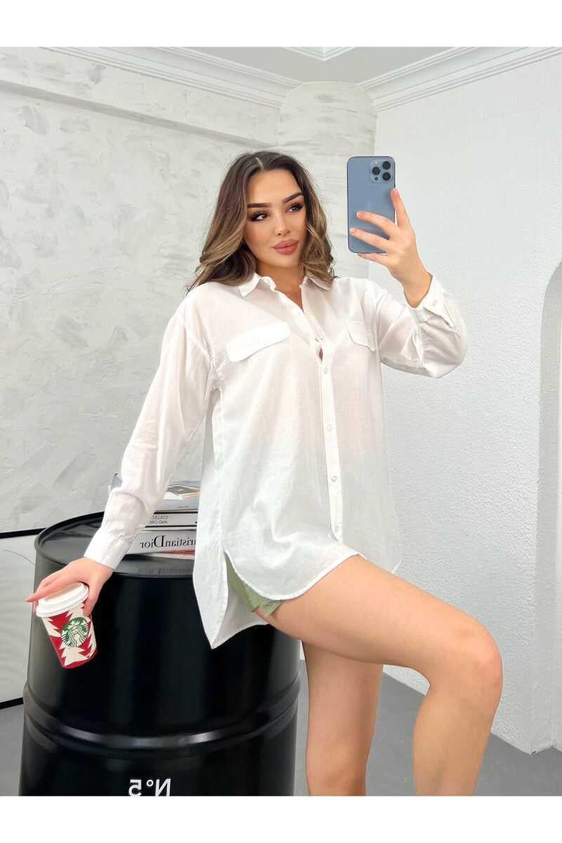 Lily Yüksek Kalite Kadın Çift Kapak Detaylı Gömlek Beyaz