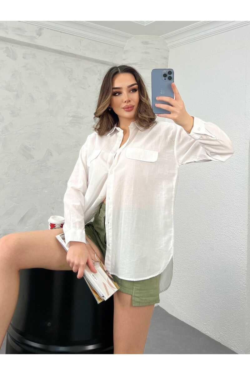 Lily Yüksek Kalite Kadın Çift Kapak Detaylı Gömlek Beyaz