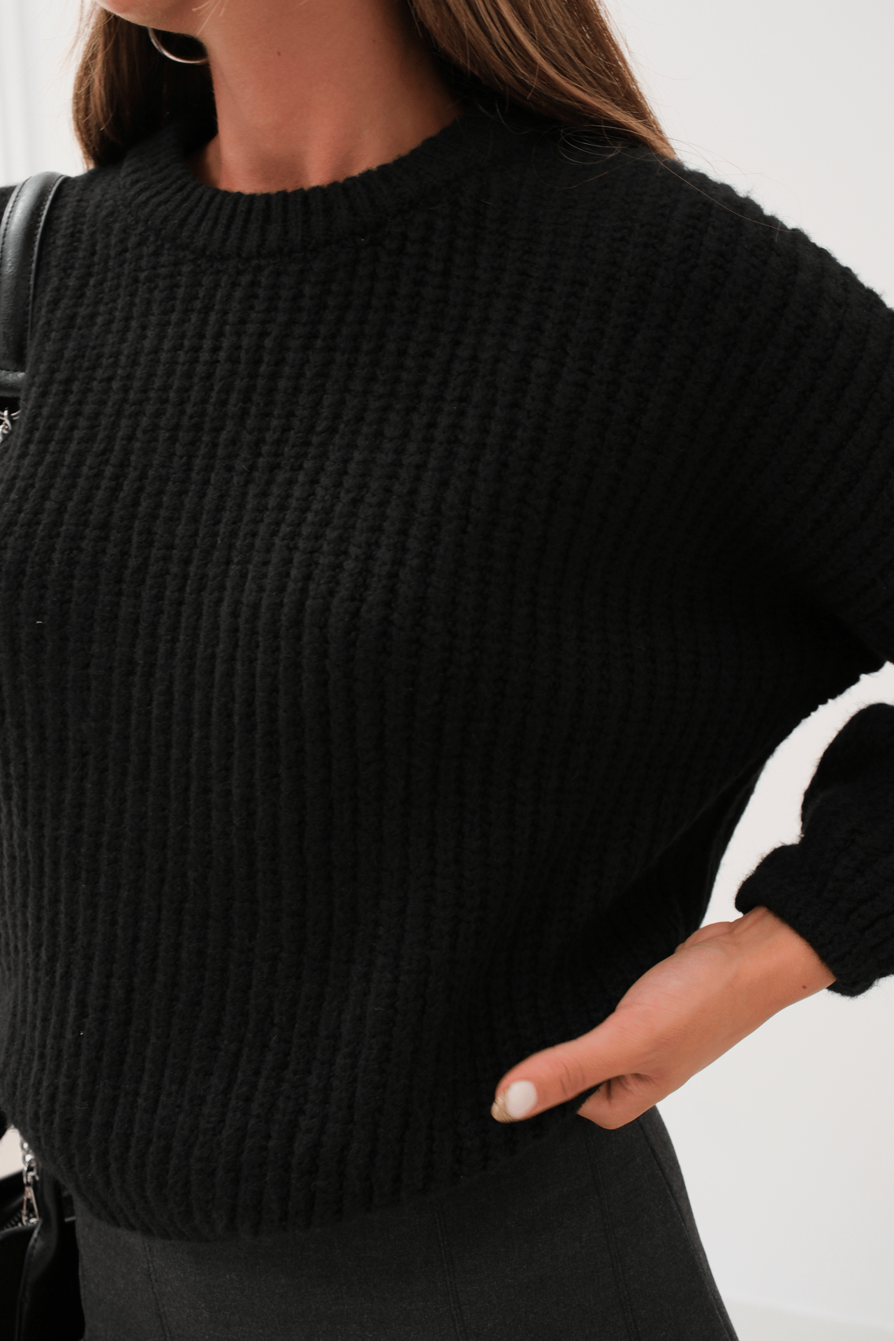 Macarone Yüksek Kalite Oversize Örgü Kazak Siyah