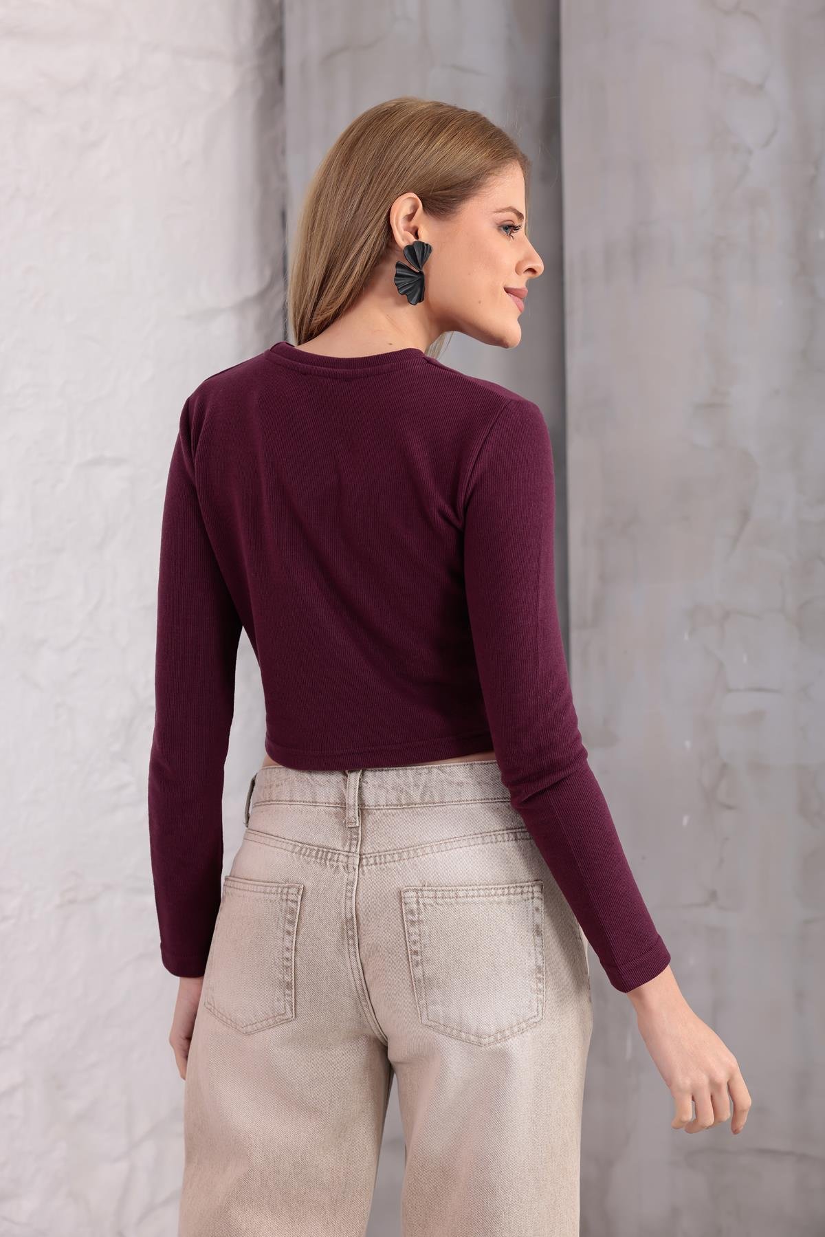 Mira Selanik Oval Fermuar Bluz Bordo
