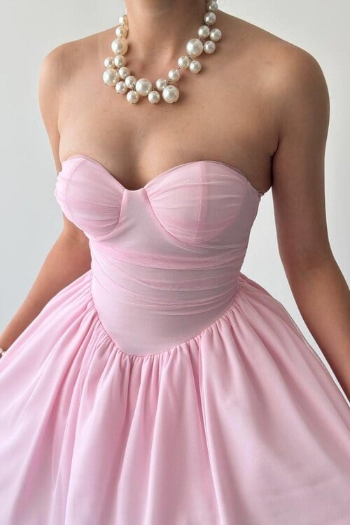 Mure Straplez Elbise Pembe
