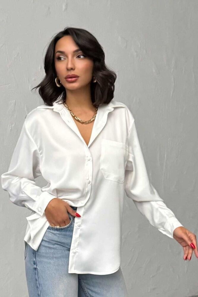 Noir Silk Saten Gömlek Beyaz
