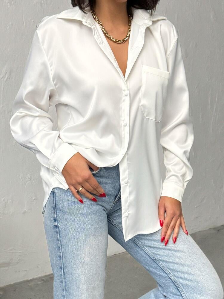 Noir Silk Saten Gömlek Beyaz