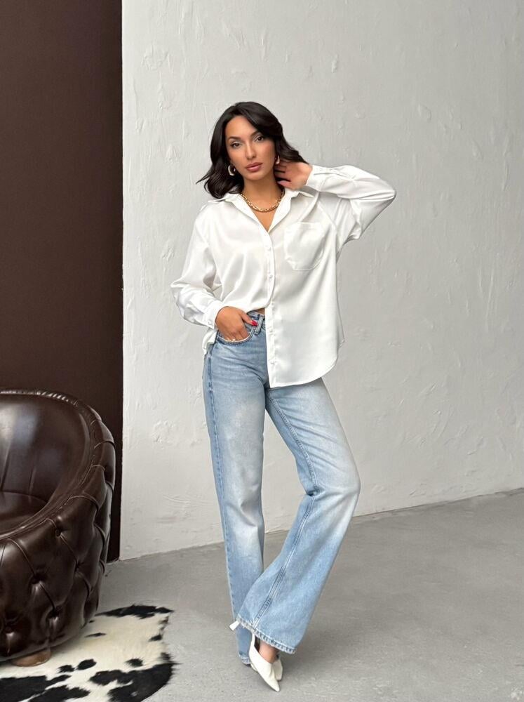 Noir Silk Saten Gömlek Beyaz