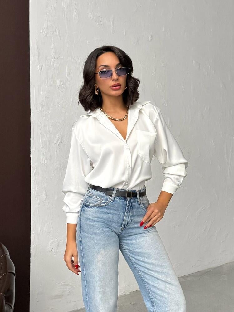 Noir Silk Saten Gömlek Beyaz