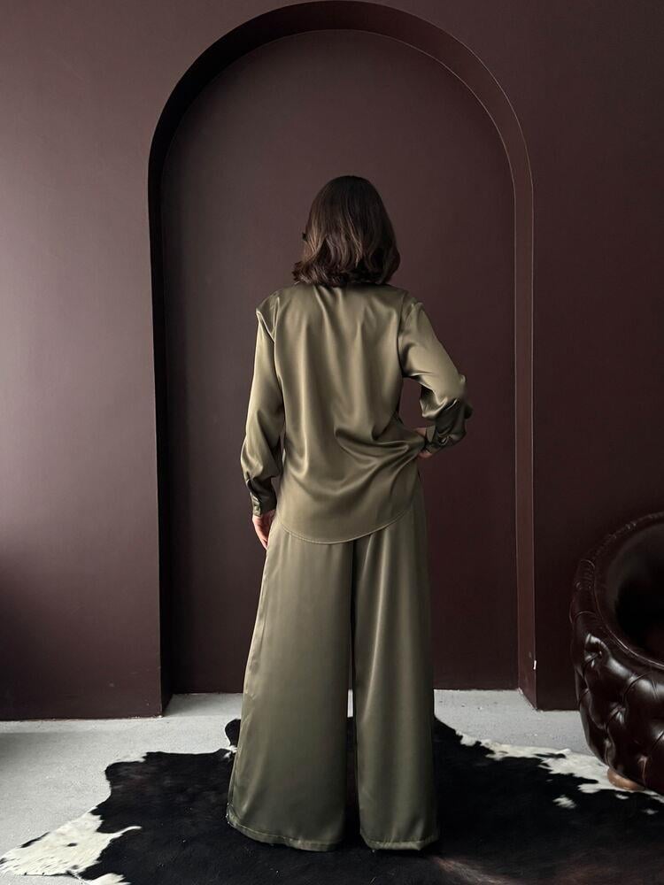 Noir Silk Saten Gömlek Haki