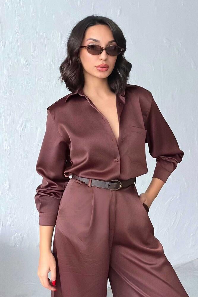 Noir Silk Saten Gömlek Kahve