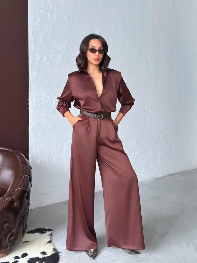 Noir Silk Saten Gömlek Kahve
