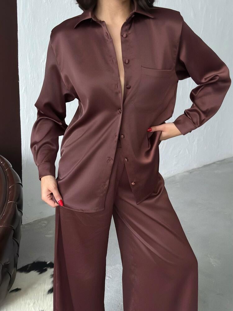 Noir Silk Saten Gömlek Kahve