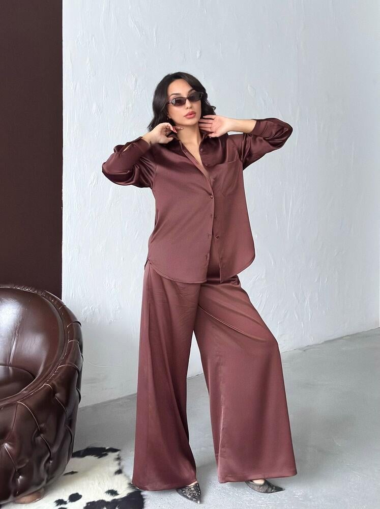 Noir Silk Saten Gömlek Kahve