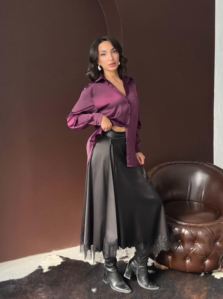 Noir Silk Saten Gömlek Mürdüm