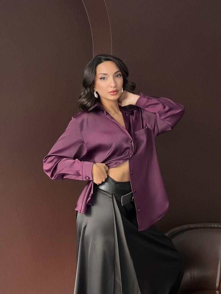 Noir Silk Saten Gömlek Mürdüm