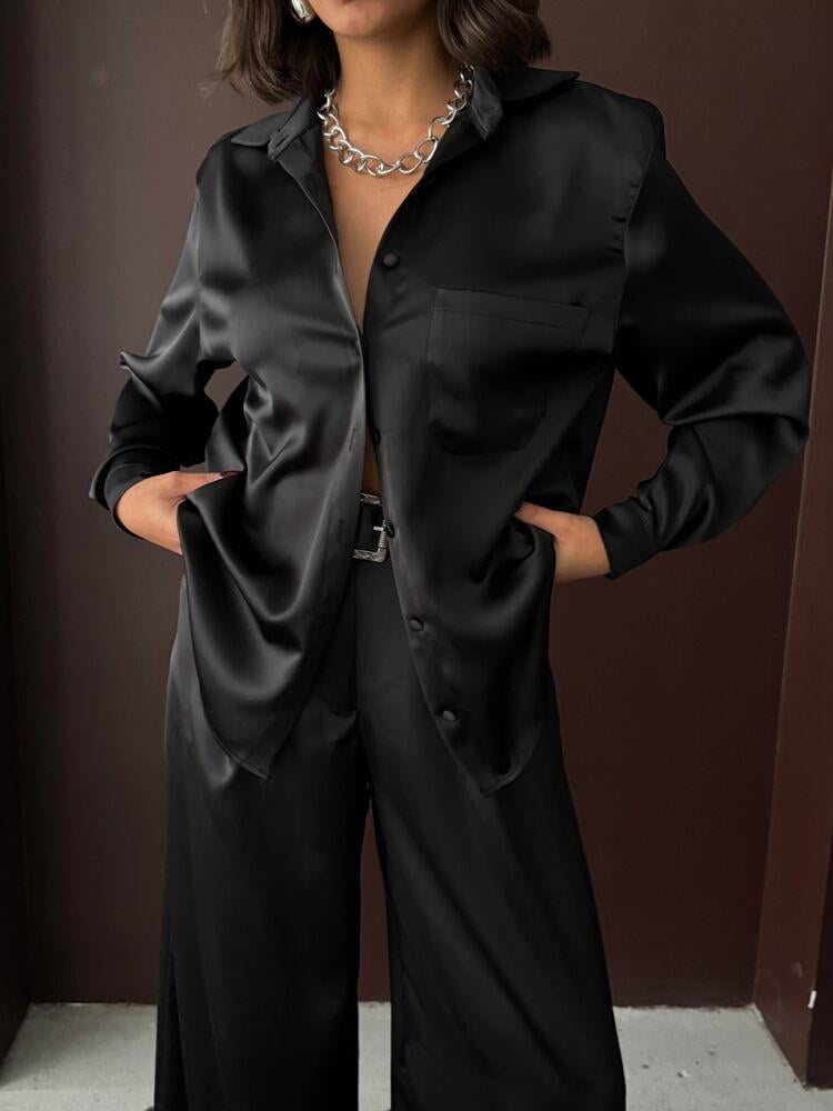 Noir Silk Saten Gömlek Siyah