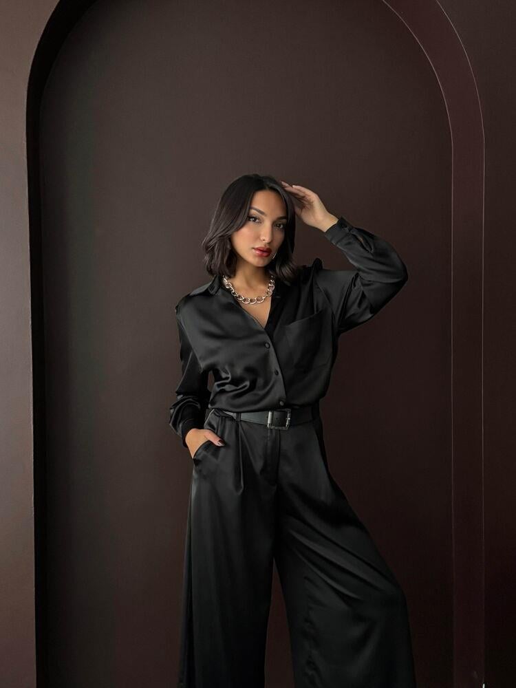 Noir Silk Saten Gömlek Siyah