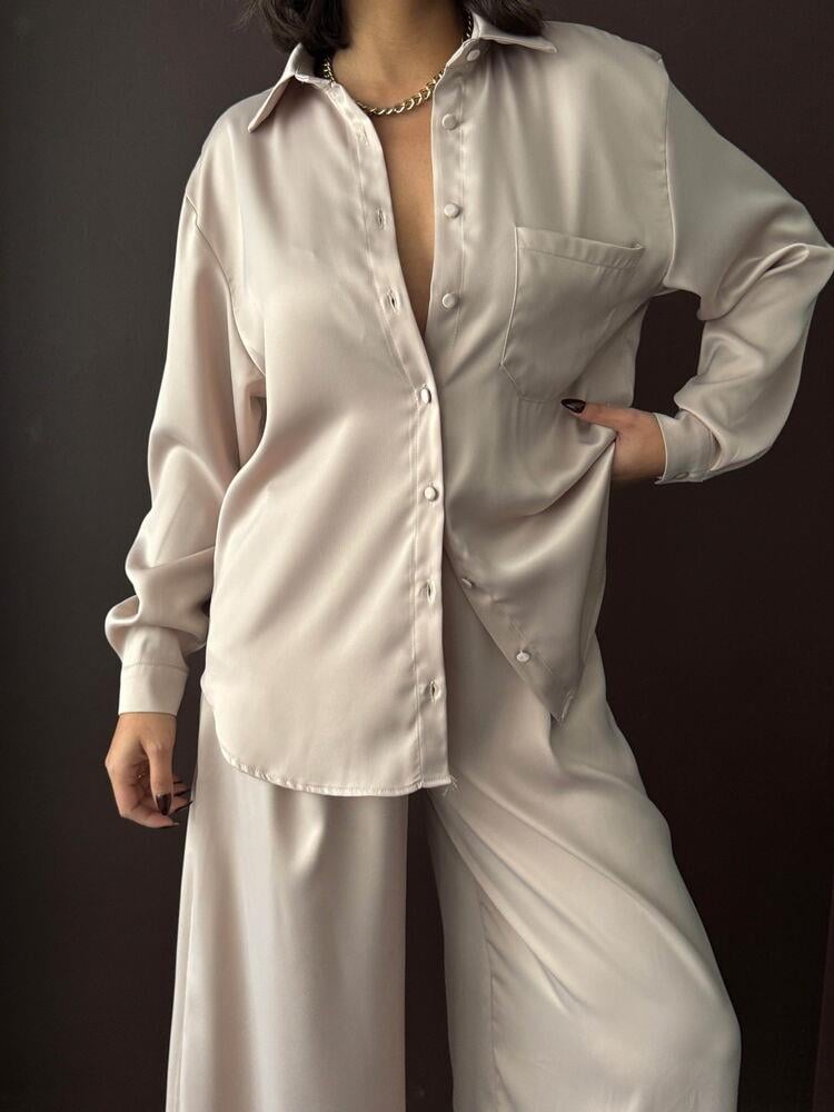 Noir Silk Saten Gömlek Taş