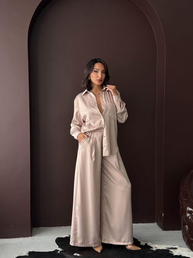 Noir Silk Saten Gömlek Taş