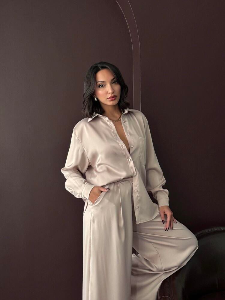 Noir Silk Saten Gömlek Taş
