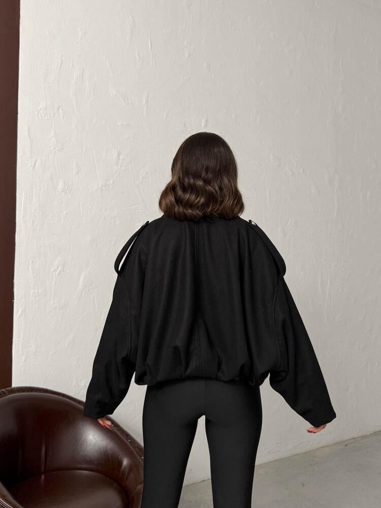 Oversize Kaşe Bomber Mont Siyah Siyah