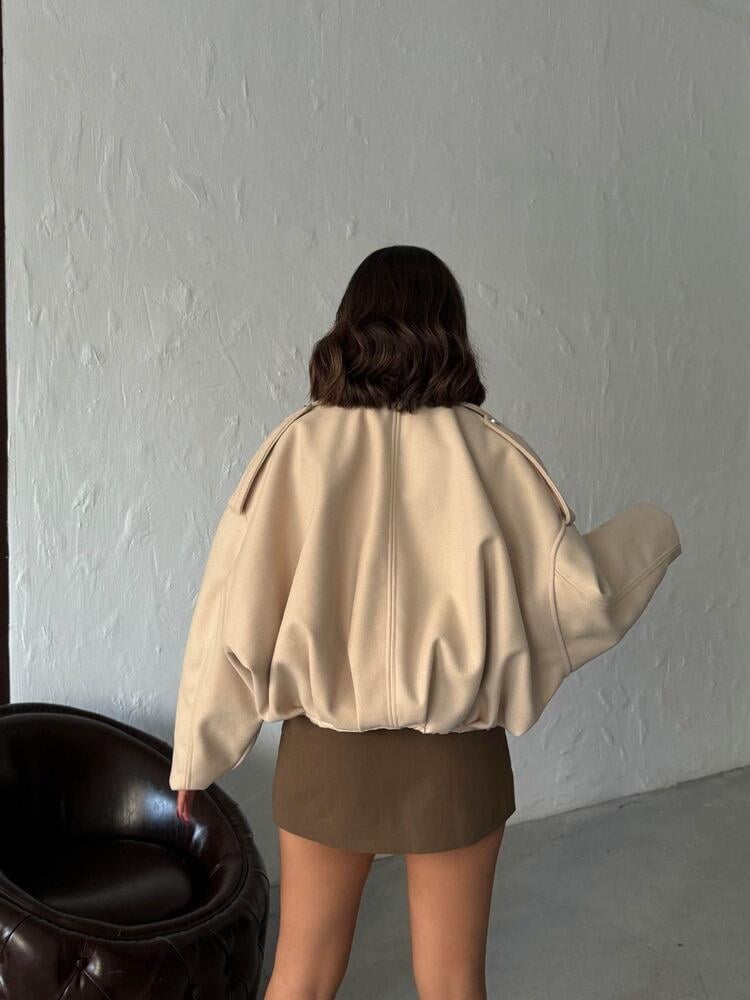 Oversize Kaşe Bomber Mont Siyah Taş