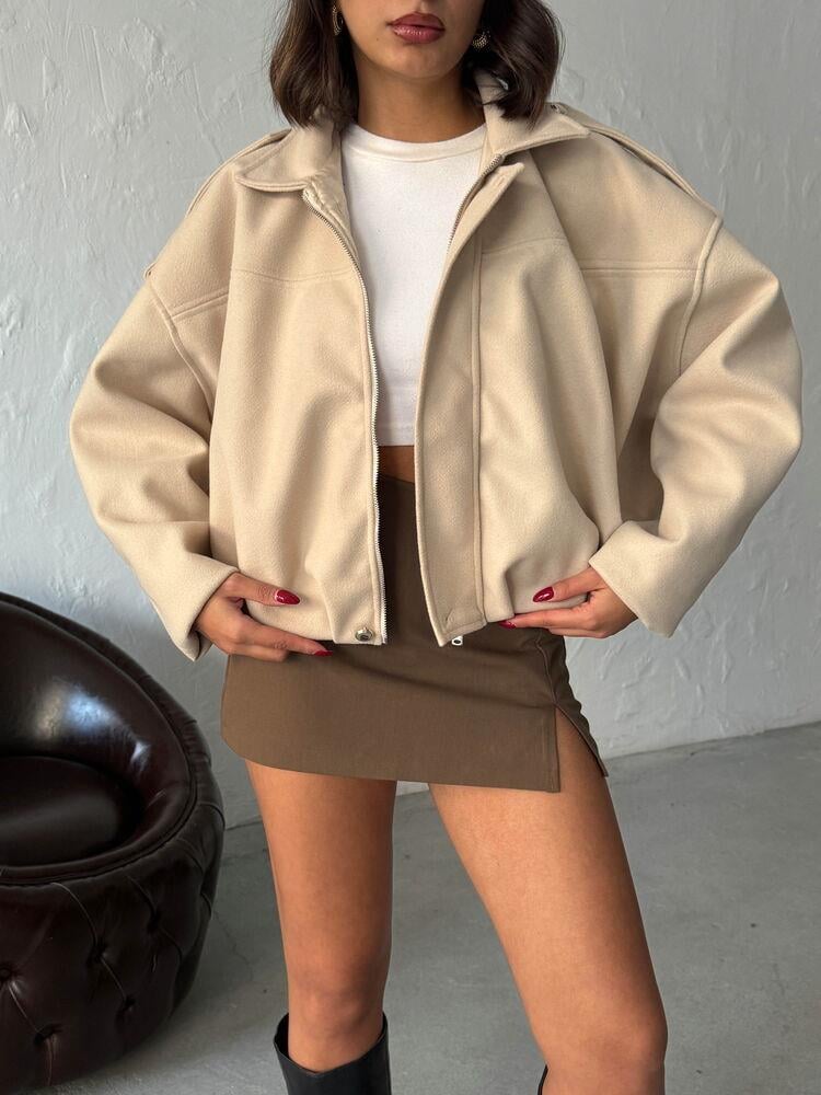 Oversize Kaşe Bomber Mont Siyah Taş