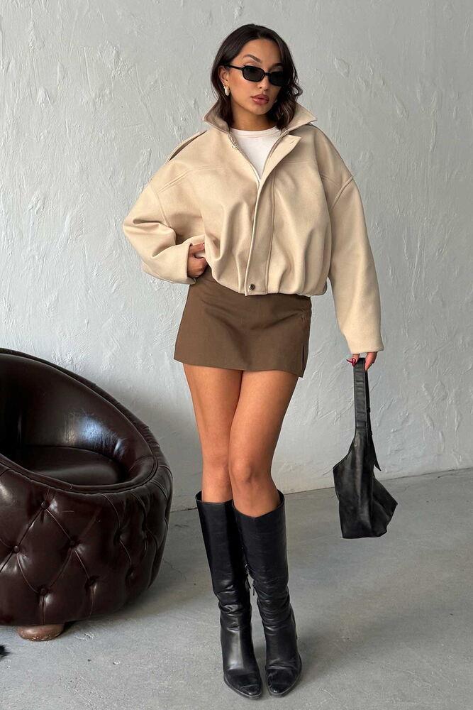 Oversize Kaşe Bomber Mont Siyah Taş