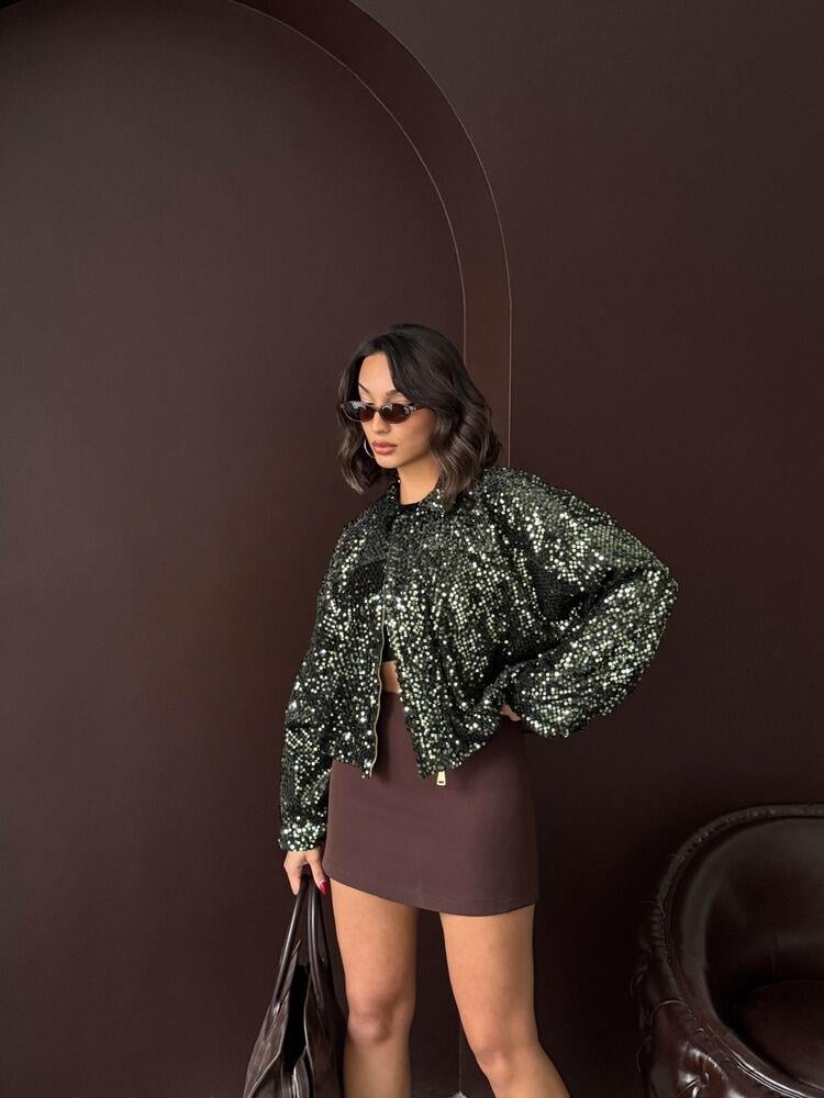 Oversize Pullu Kadife Bomber Mont Haki