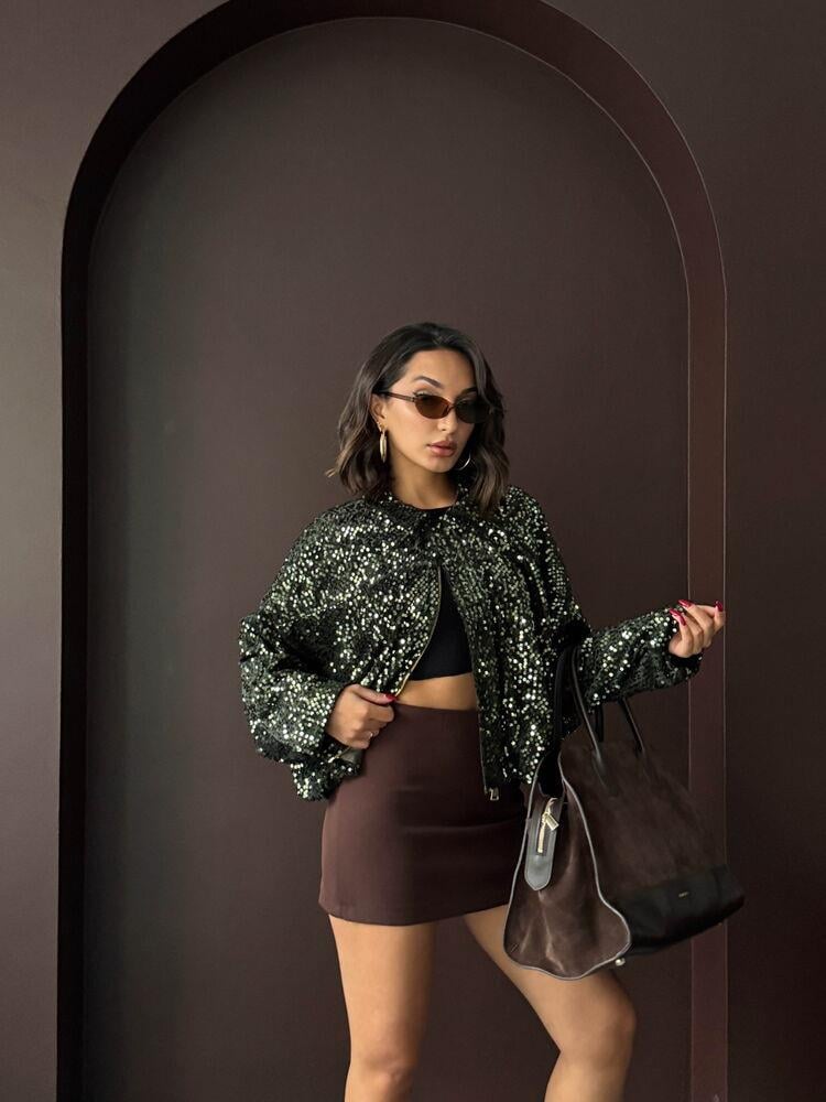 Oversize Pullu Kadife Bomber Mont Haki
