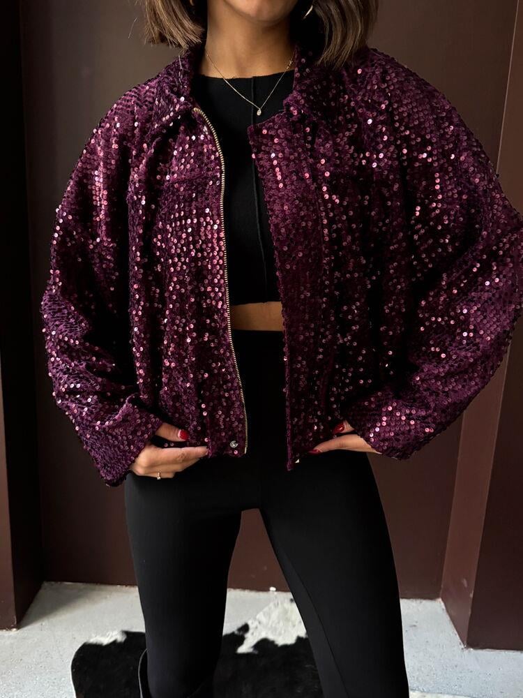 Oversize Pullu Kadife Bomber Mont Mürdüm