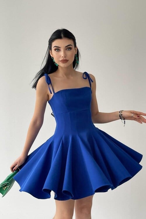 Perliy Askılı Mini Elbise Sax