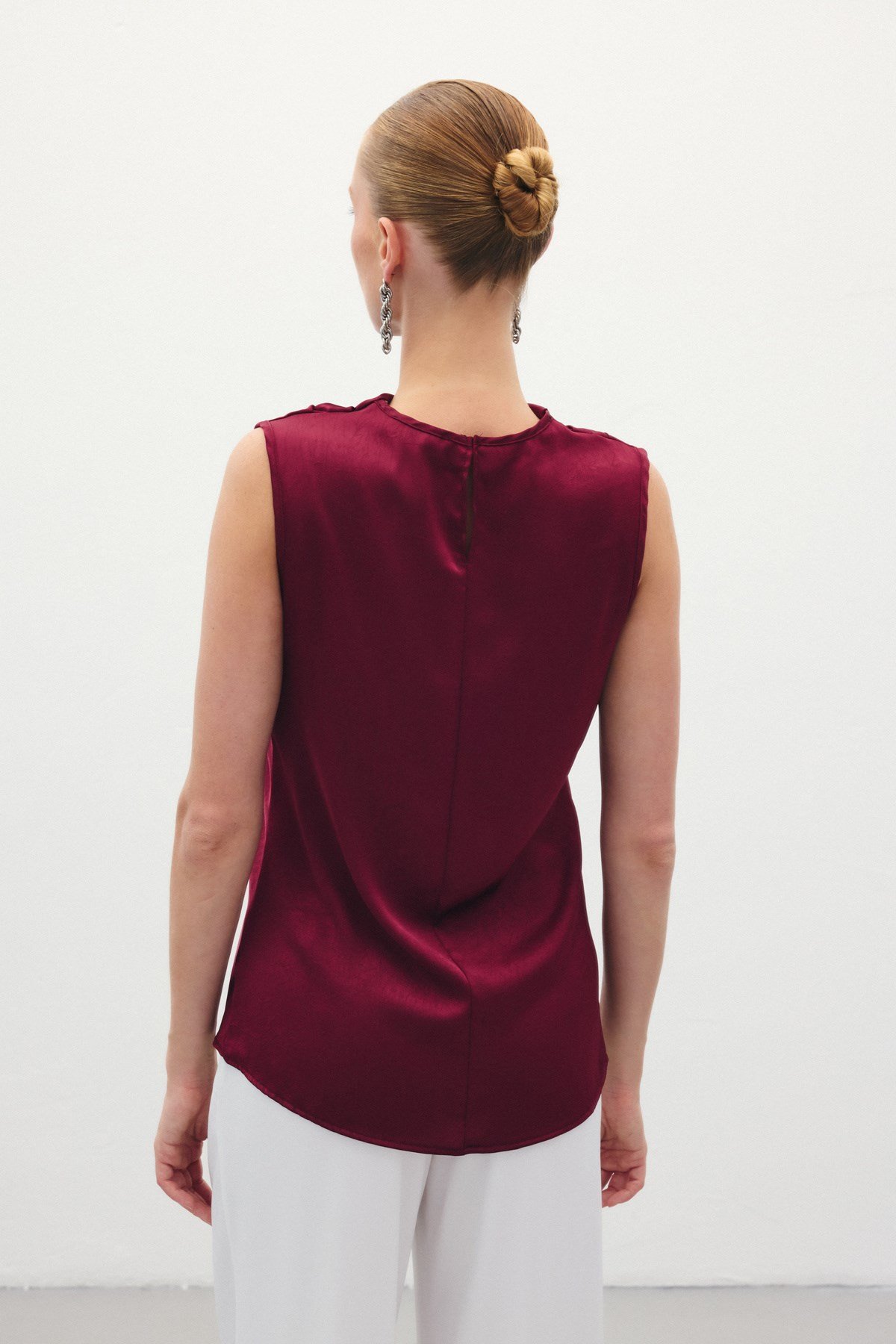 Sardy Degaje Yaka Saten Bluz Bordo