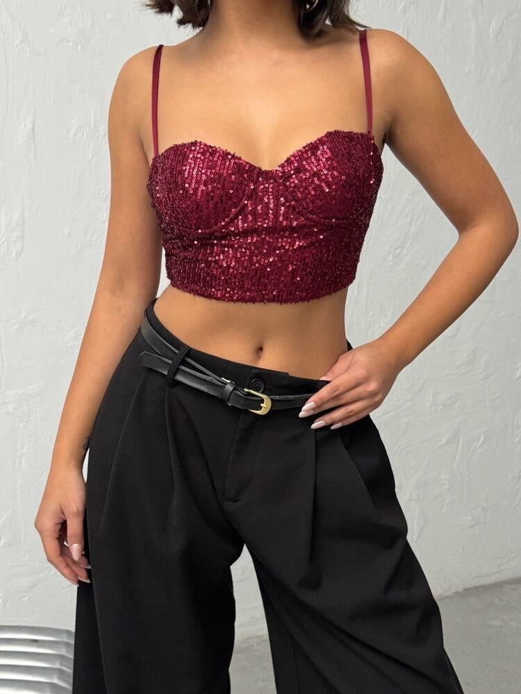 Seduction Payetli Büstiyer Bordo