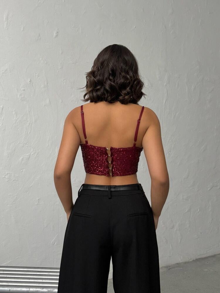 Seduction Payetli Büstiyer Bordo