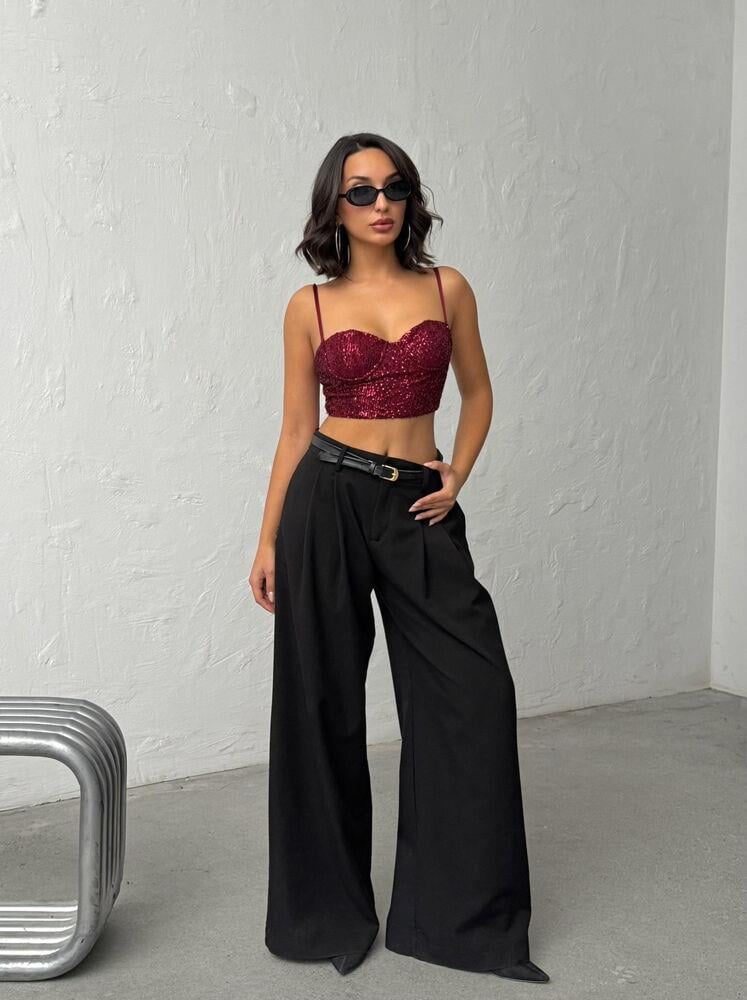 Seduction Payetli Büstiyer Bordo