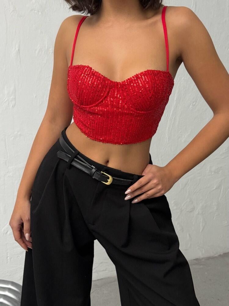 Seduction Payetli Büstiyer Kırmızı