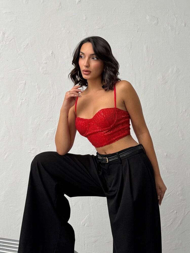 Seduction Payetli Büstiyer Kırmızı