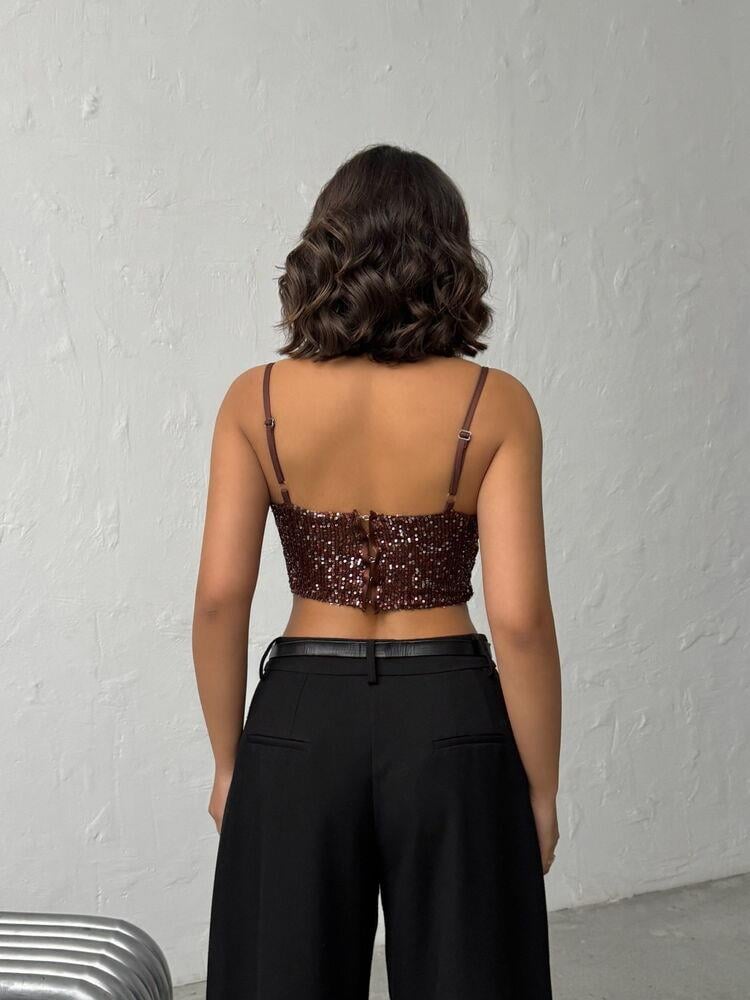 Seduction Payetli Büstiyer Koyu Kahve