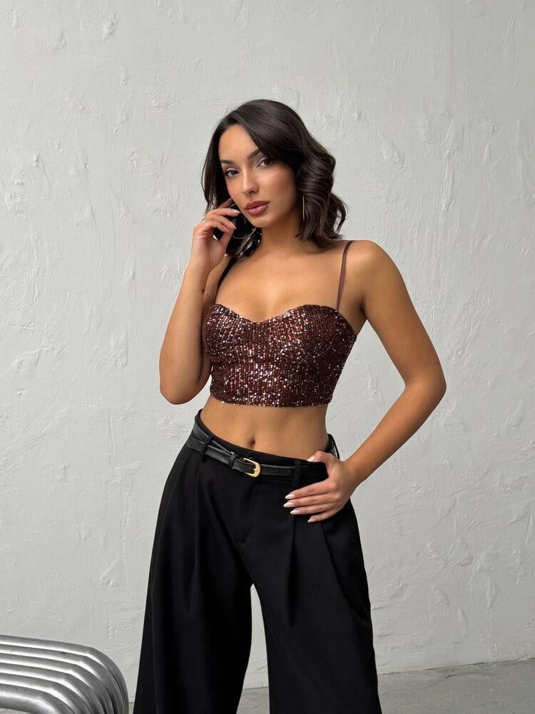 Seduction Payetli Büstiyer Koyu Kahve